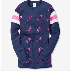 VS PINK Bling Long Sleeve Campus Tee